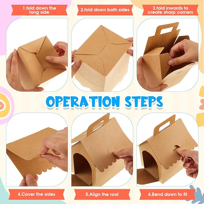 ShinyRelief 16 Pcs Dog Party Favors Boxes Dog House Shaped Treat Gift Boxes with Holes Foldable with Handle for Adopt a Puppy Party Favors Kid DIY Crafting Birthday (Kraft Paper Style)