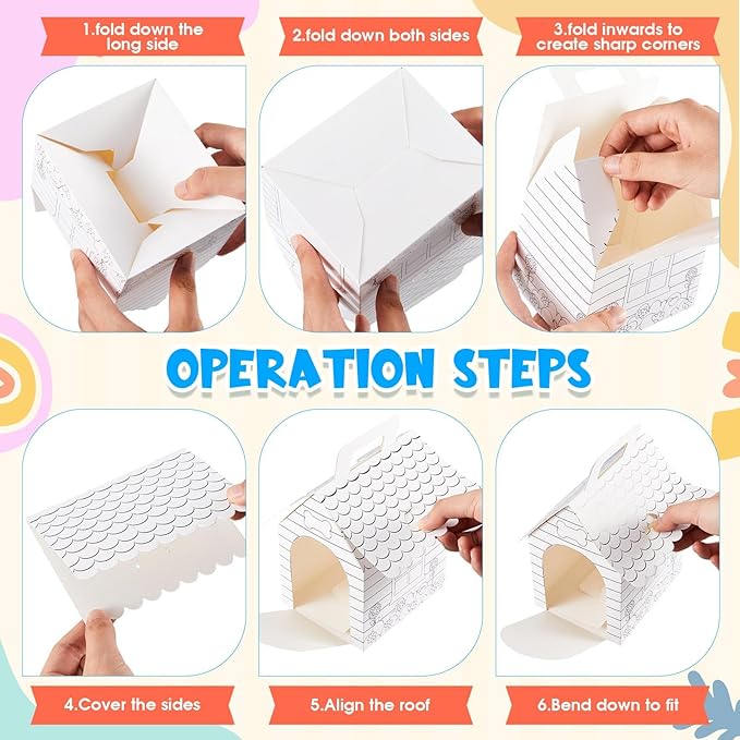 ShinyRelief 16 Pcs Dog Party Favors Boxes Dog House Shaped Treat Gift Boxes with Holes Foldable with Handle for Adopt a Puppy Party Favors Kid DIY Crafting Birthday (Pre-drawn Style)