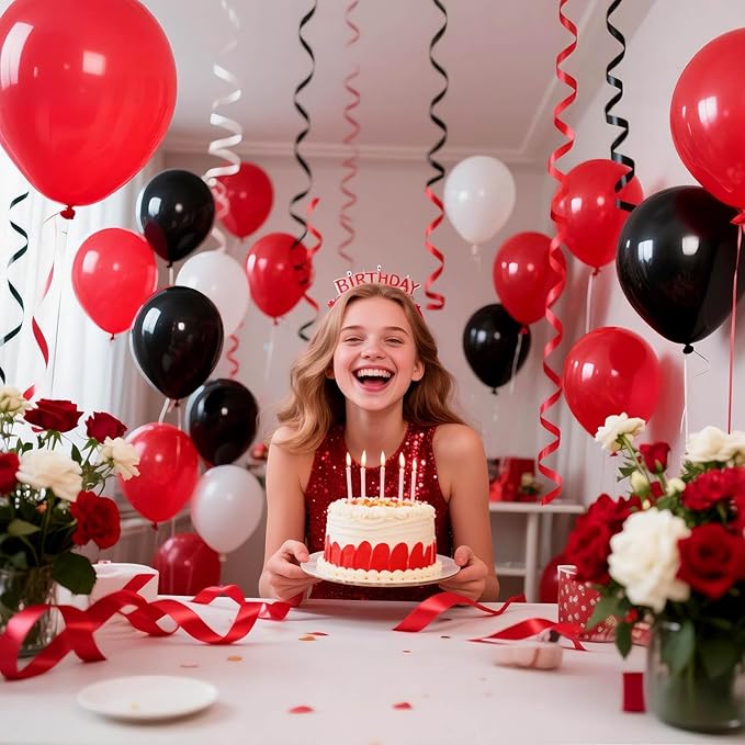 Red and Black Balloons 100Pack 12 inch Matte Black Red and White Latex Balloon Bulk for Birthday Party Graduation Racing Car Poker Card Decorations Supplies