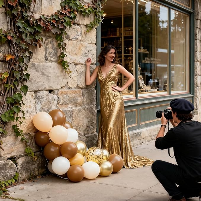 Brown and Gold Balloons, 12 Inch Light Sand White Confetti Balloons for Neutral Bridal Shower, Birthday, Baby Shower Party Decorations