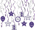 Happy 11th Birthday Purple & Silver Glitter Swirls Streamers Party Decorations - 15 Pcs 11th Birthday Hanging Swirls Streamers Kit,Cheers to Eleven Years Old Bday Party Sign.