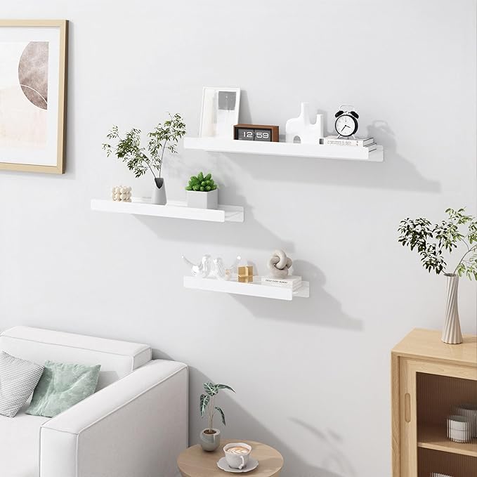 Floating Shelves for Wall, Wall Mounted Shelves with Lip for Storage, Metal Display Shelves for Home Decor, Kitchen/Living Room/Bedroom/Bathroom Shelf, White 20 inch 1 Pack
