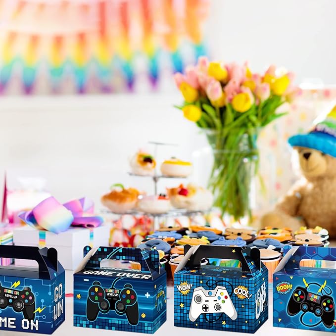 Tevxj 12 Pcs Video Game Bags Gamer Party Favors Treat Gift Boxes Gamer Candy Bags Gaming Party Favors Goody Boxes for Kids Boys Video Game Birthday Decorations Supplies 6 x 3 x 3.5 Inches（Blue）