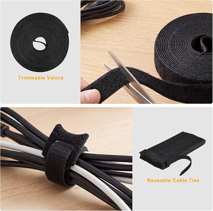 353 PCS Cable Management Kit - 1 Cable Management Box, 4 Cable Sleeve Split, 130 Adhesive Cable Clip, 17 Cable Holder, 1 Roll Cable Organizer Strap, 150 Cable Tie with 50 Mount, for Computer Desk TV