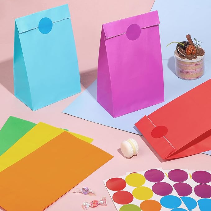 Cooraby 30 Pack Rainbow Gift Bags Candy Paper Bags with Stickers 5.1 x 3.1 x 9.4 Inches Snack Sweet Party Favor Bags for Birthday Wedding Party Anniversaries with 48 Stickers