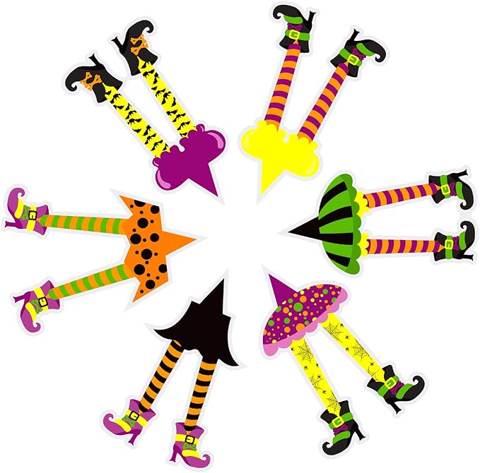 Set of 48 Witch Cupcake Toppers Halloween Witch's Boot Leg Paper Cupcake Toppers for Fall Hoilday, Halloween Birthday Party Decorations (8 Style)