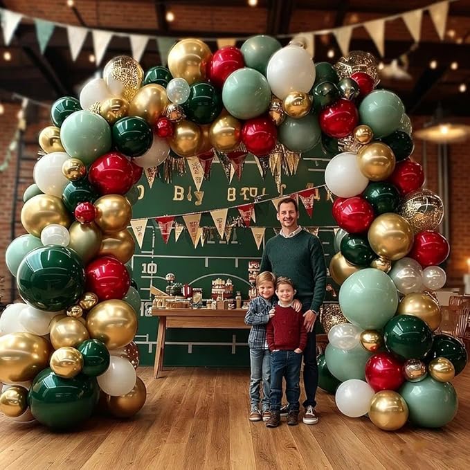 Soccer Balloon Arch Kit, Double Stuffed Dark Green Red Pearl White Gold Balloons Emerald Green Burgundy Balloon Garland for Boys Soccers Football Sports Theme Birthday Graduation Party Decorations