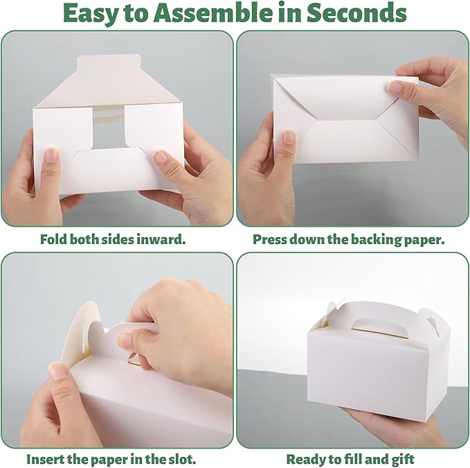 32 Pack White Party Favor Boxes Gable Treat Boxes with Handles 6 x 3.5 x 3.5 Inches Birthday Gift Goodie Boxes for Cookies Candies for Wedding Baby Shower Party Supplies