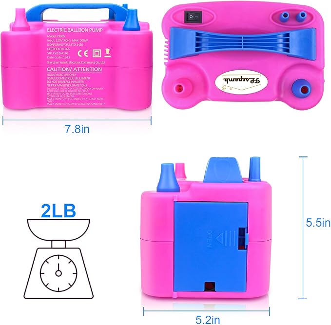 Balloon Pump, Electric Balloon Pump,Portable Dual Nozzles Electric Balloon Air Pump 110V 600W, Electric Balloon Inflator with Tying Tool, Flower Clips, Tape Strips, Dot Glues for Party Decoration