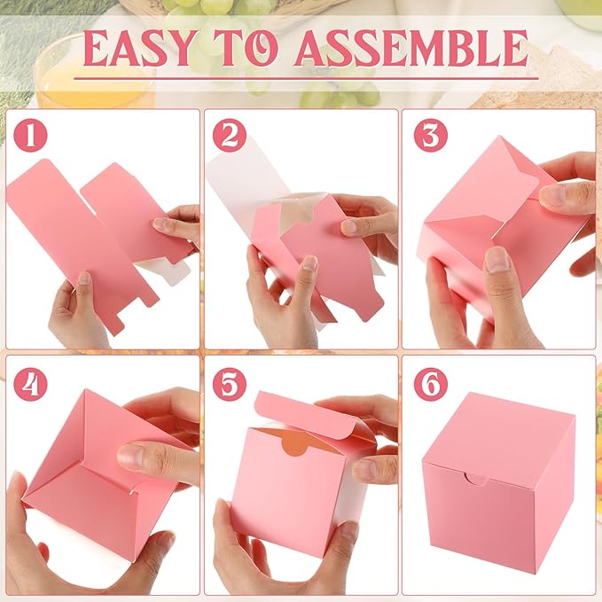 Zhehao 48 Pack Pink Gift Boxes Small Cardboard Gift Boxes with Lids Bulk 3 x 3 x 3 Inch Square Kraft Cube Paper Box Assemble for Candles Wedding Presents Easy Birthday