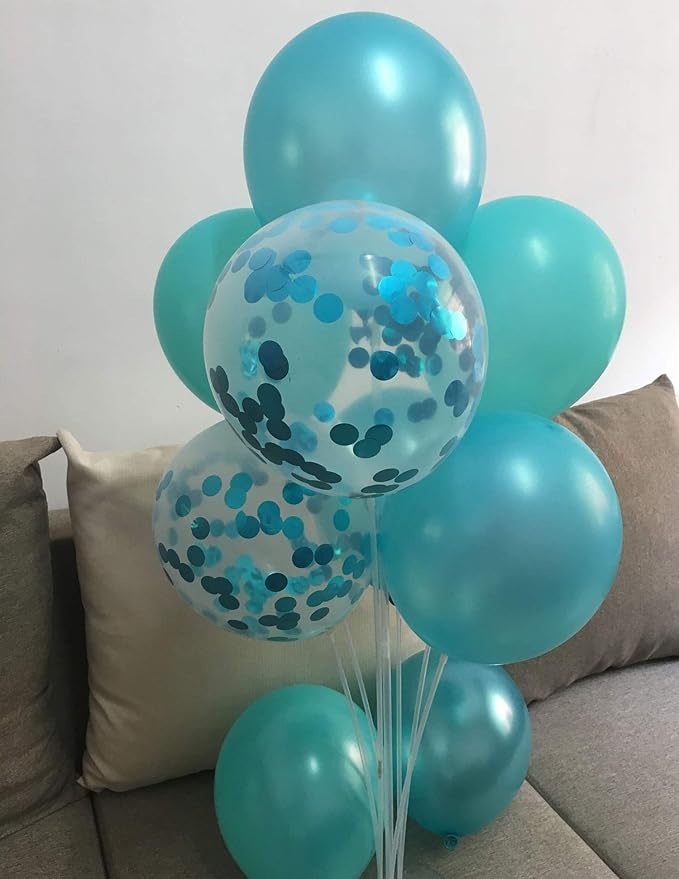 Turquoise Balloons Metallic Confetti Teal Balloons for Engagement Bachelorette party decorations Supplies(Turquoise Teal Confetti)