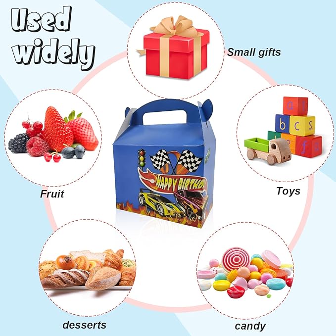 10PCS Hot Cars Theme Party Treat Boxs Goodies Candy Gift Bags for Party Favor Boxes with Handles Perfect for Birthday Party Wedding Christmas Baby Shower