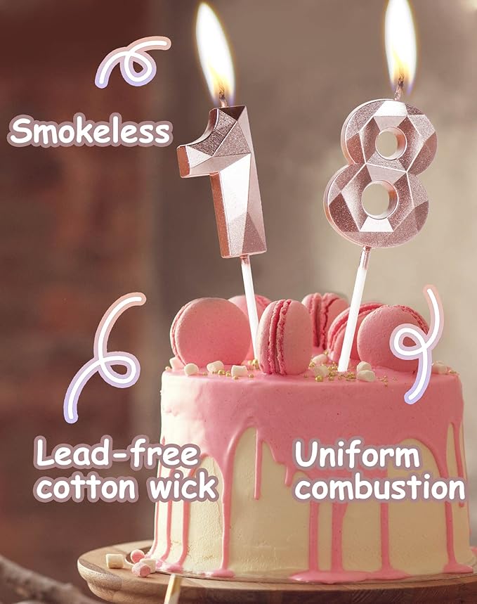 Number 90 Candles,90th Birthday Candles,Rose Gold Happy Birthday Candle for Cake,3D Design Cake Topper Decorations for Women Men Birthday Party Wedding Anniversary Celebration Supplies