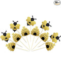 50 Pieces Bee Toothpicks Bulk Bee Cupcake Toppers Glitter Bee Cake Picks Decorations for Birthday Party Favors Supplies