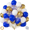 60pcs Royal Blue Gold Balloons, 12 Inch Dark Blue White Metallic Gold & Gold Confetti Balloon Kit for Graduation 2026 Anniversary Birthday Party Decorations (with Ribbon & Adhesive Dots)