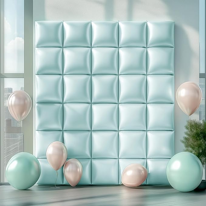 NISOCY 25PCS Pastel Green Square Foil Balloons Wall Backdrop Double Sided Pastel Green Balloons Arch Kit for Birthday Baby Bridal Shower Gender Reveal Easter Wedding Anniversary Party Decorations