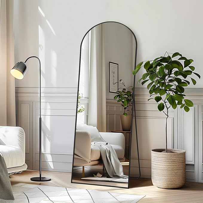 56"X18" Full Length Mirror, Black Floor Mirror with Stand Hanging or Leaning Against Wall Aluminum Alloy Frame Wall Mirror Full Length Tempered Glass for Bedroom Living Room
