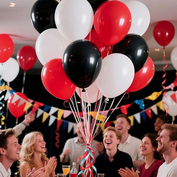 Red and Black Balloons 100Pack 12 inch Matte Black Red and White Latex Balloon Bulk for Birthday Party Graduation Racing Car Poker Card Decorations Supplies