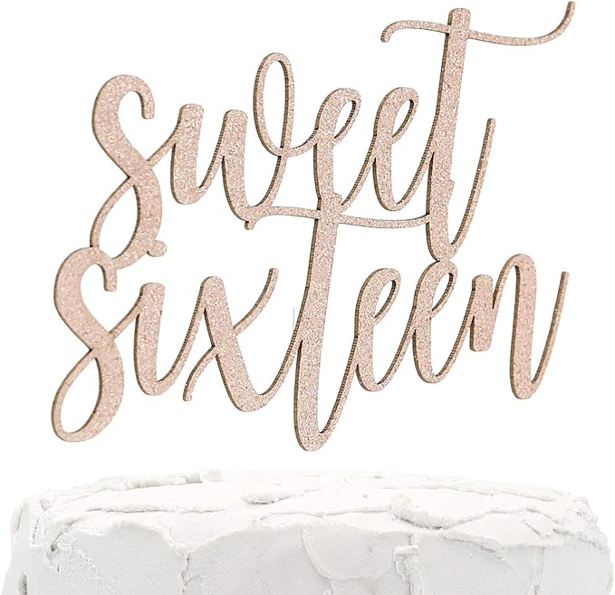 16th Birthday Cake Topper - Sweet Sixteen - Double Sided Rose Gold Glitter - Premium Quality Made in USA
