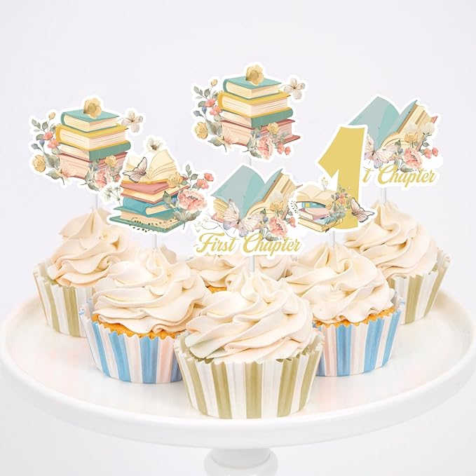 Cheereveal 24Pcs Storybook Cupcake Toppers, Storybook 1st Birthday Cupcake Picks, First Chapter Book Club Themed 1st Bday Baby Shower Decorations Supplies