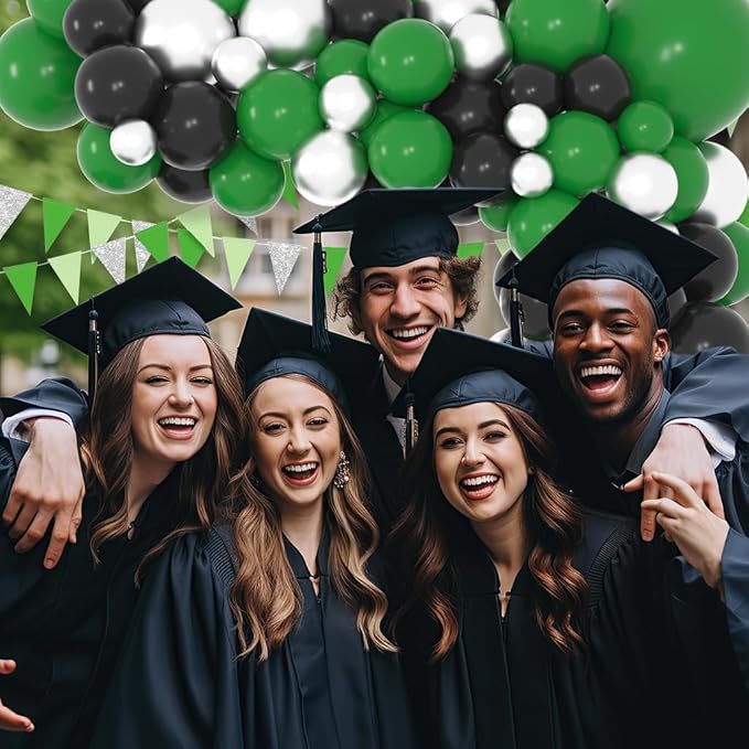 Green, Black, Metallic Silver Balloon Arch Garland Kit - Forest Green Black Balloons Football Birthday Decorations for Jungle Baby Shower Graduation Video Game Birthday Party Decorations