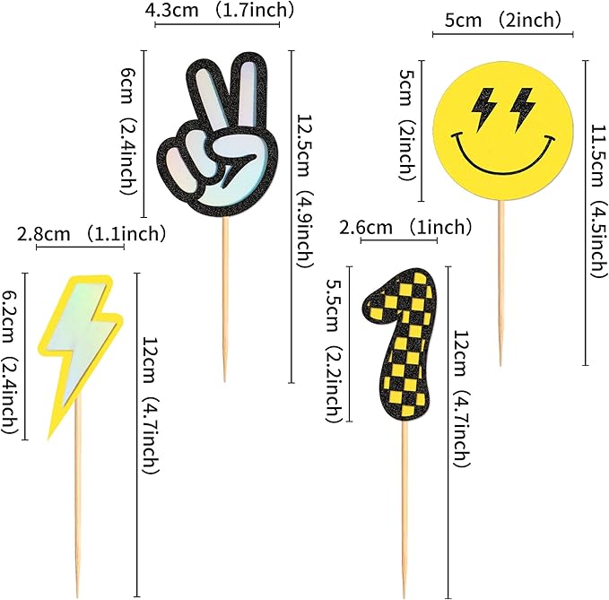 Ercadio 24 Pack Smile Cupcake Toppers Yellow 1 Lightning Scissorhands Cupcake Picks Smiley Assorted Cake For Girls Baby Shower Birthday Party Cake Decoration Supplies