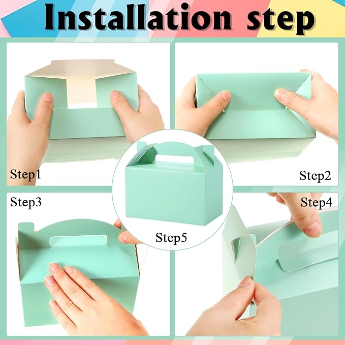 Skyygemm 24 Pcs Graduation Party Favor Gable Boxes Colorful Paper Treat Goodie Candy Cake Gift Box for Summer Birthday Wedding Party Decorations, 6 x 3.5 x 3.5 Inch(Mermaid)