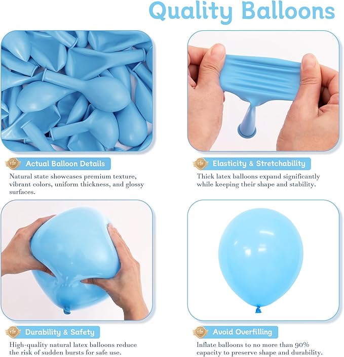 Light Blue Balloons 125 Pcs Different Sizes of 18 12 10 5 Inch Light Baby Pastel Sky Blue Balloon Arch Kit Garland for Birthday Baby Shower Gender Reveal Graduation Wedding Decoration