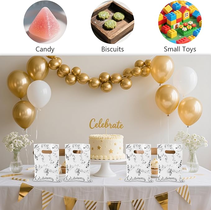 50pcs Music Note Gift Bags, Music Themed Favor Bags with Handles Candy Goodie Treat Wrapping Handbags for Art Teacher Student Birthday Christmas Party Supplies