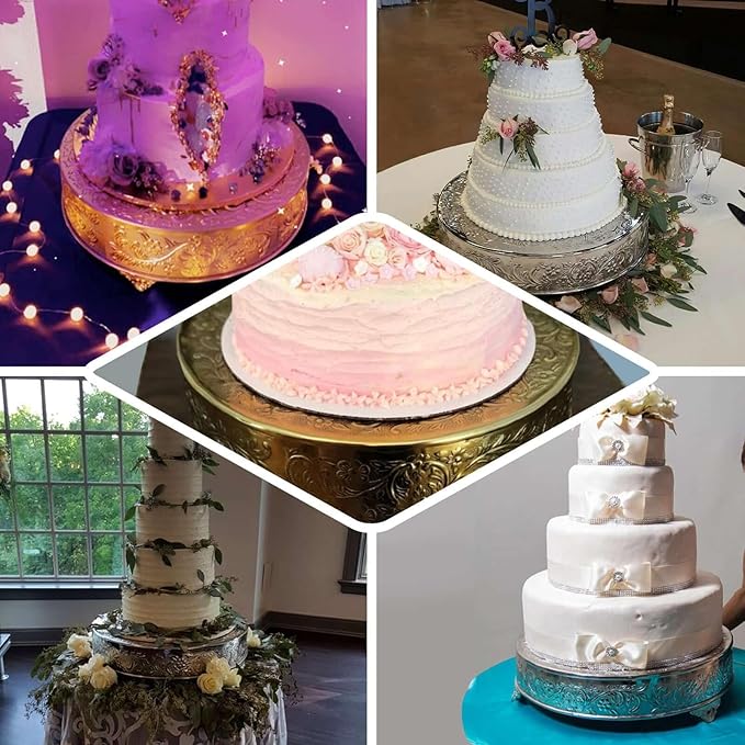 Efavormart 18" Silver Round Embossed Metal Cake Plateau Stand, Wedding Dessert Table Display Riser