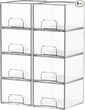Yieach 8 Pack Small Stackable Storage Bins,Clear Acrylic Drawer Boxes,Medicine Cabinet Organizer,Plastic Containers for Organizing Vanity,Undersink,Pantry,Bathroom Makeup Organizer,Home Organization