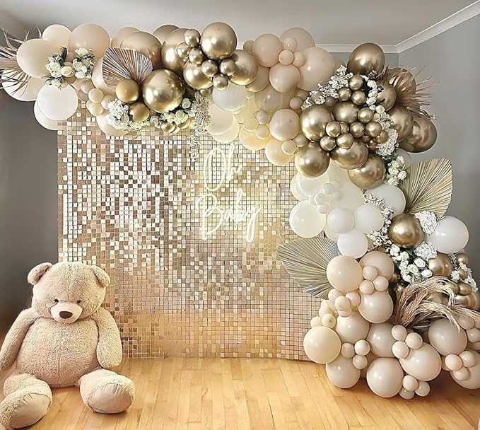 Sand White Gold Balloon Arch Kit, White Beige Chrome Gold Balloons Cream Balloons Metallic Gold Balloon for Boho Neutral Wedding Bridal Shower Birthday New Year Decorations.