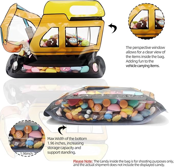 30 Pack Goodie Gift Bags Cartoon Excavator Car Candy Treat Bag Small Plastic Ziplock Seal Bags with Handle Resealable Packaging For Food Storage Birthday Baby Shower Party Favor(Excavator)
