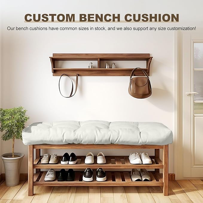 Bench Cushion 36 inches,Indoor/Outdoor Non-Slip Tufted Cushions, Premium Waterproof Linen, Soft Piano Sofa Cushions, High-Density Memory Foam(White-36x14 x 4 in)