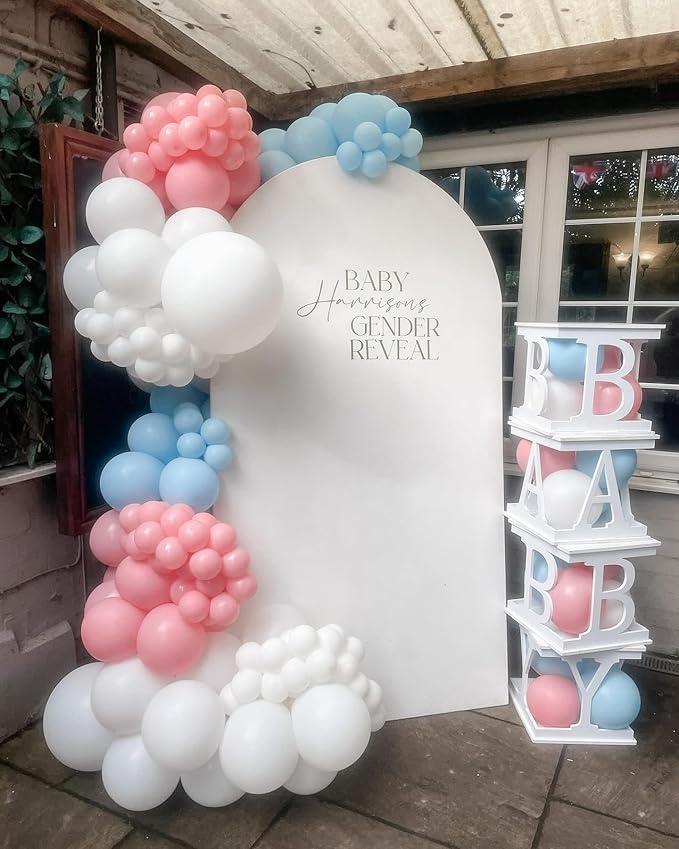 Pink and Blue Balloons Garland Kit, 124pcs Pink White Blue Latex Balloons Arch for Birthday, Baby Shower, Gender Reveal Party Decoration