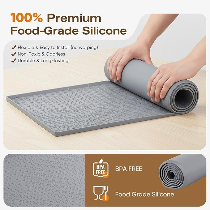 TRZZ Silicone Waterproof Under Sink Mat 28" x 19", Drip Tray and Cabinet Liner for Kitchen and Bathroom, Prevents Water Damage and Organizes Cabinets (Black)