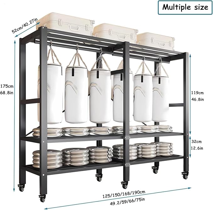 Heavy Duty Covered Clothes Rack with Magnetic Door Foldable Portable Wardrobe Closet for Hanging Clothing Rolling Black Metal Garment Rack on Wheels Closet System (Black, 70.89in)