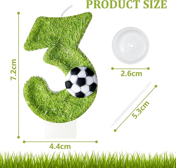 3rd Birthday Candles，Soccer Birthday Decorations，Suitable for Girl and boy Cake Toppers, Wedding Cakes, Anniversaries, Party Celebrations, Birthday Decorations
