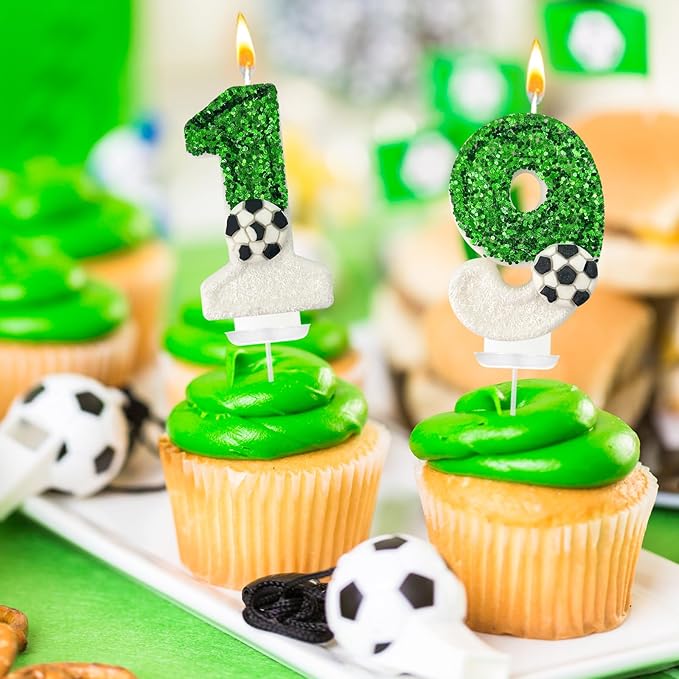Birthday Candles，Soccer Birthday Decorations，Soccer Cake Topper,for Girl and boy Cake Toppers, Wedding Cakes, Anniversaries, Party Celebrations, Birthday Decorations (Green White, Number 9)