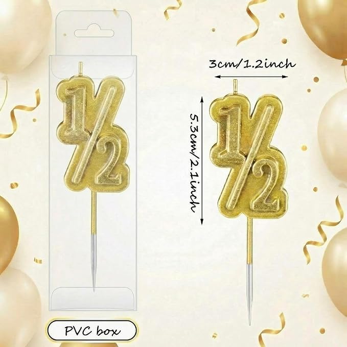 BBTO Half Birthday Candle 1/2 Year Old Cake Topper for Baby's Half Year Old Birthday Anniversary Celebration Party Decorations(Gold)