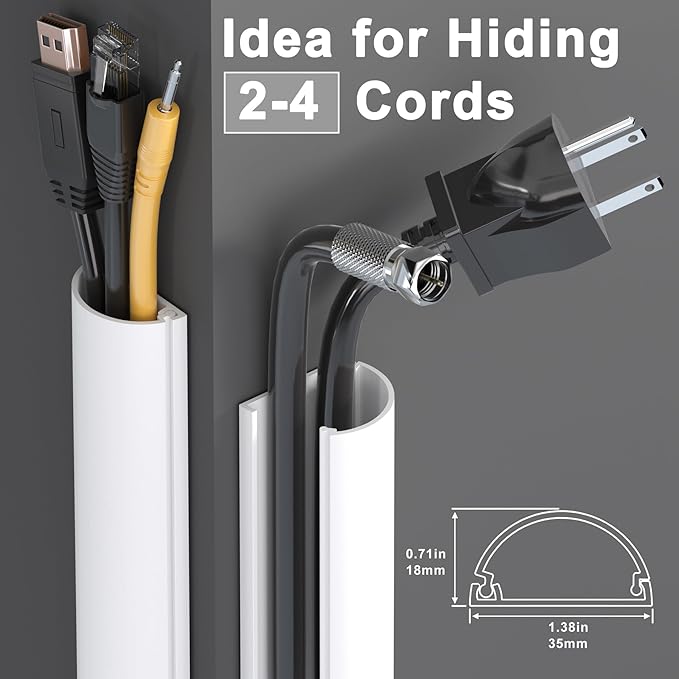 Cord Hider 34in (2X L17in), ZhiYo Cable Hider for 2-4 Cords, Wire Covers for Cords Wall Mount TV, Cable Cover Wall Wire Hider for Cords, Cable Raceway Black, W1.4in x H0.7in