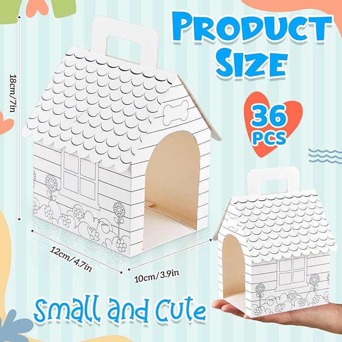ShinyRelief 16 Pcs Dog Party Favors Boxes Dog House Shaped Treat Gift Boxes with Holes Foldable with Handle for Adopt a Puppy Party Favors Kid DIY Crafting Birthday (Pre-drawn Style)