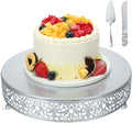 Wenqik 12 Inch Silver Cake Stand Set Metal Round Cupcake Dessert Stand with Cake Cutting, Spatula Wedding Cupcake Pastry Display Candy Holder Display for Wedding Party Birthday Baby Shower(Classic)