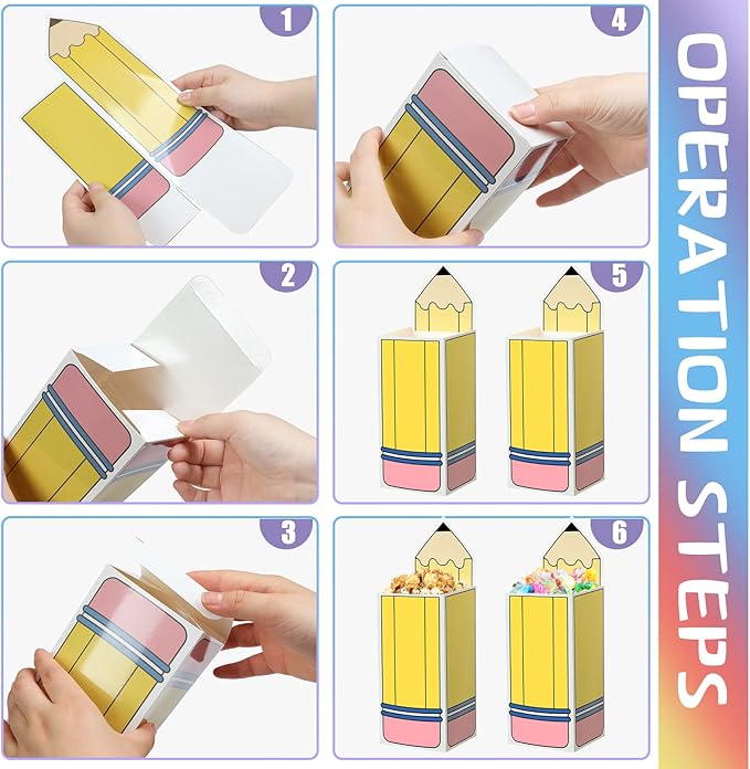 Harloon 24 Pcs Back to School Pencil Candy Boxes Popcorn Holders Bulk Teacher Gift Bags Party Favors Welcome Back to School Treat Boxes for Teacher Appreciation Gifts Graduation Classroom Decoration