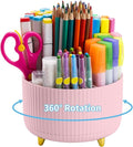 Marbrasse Desk Organizer, 360-Degree Rotating Pen Holder, Desk Organizers and Accessories with 5 Compartments Pencil Organizer, Art Supply Storage Box Caddy for Office, Home(Pink)