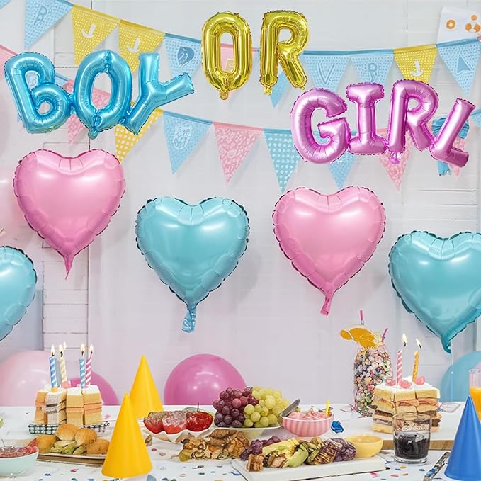 Upgraded Uppercase Block Script BOY OR GIRL Balloons, Gender Reveal Letter Balloon Banner Set, Pink and Blue Foil Mylar GIRL BOY Balloon for Gender Reveal Baby Shower Party Decorations