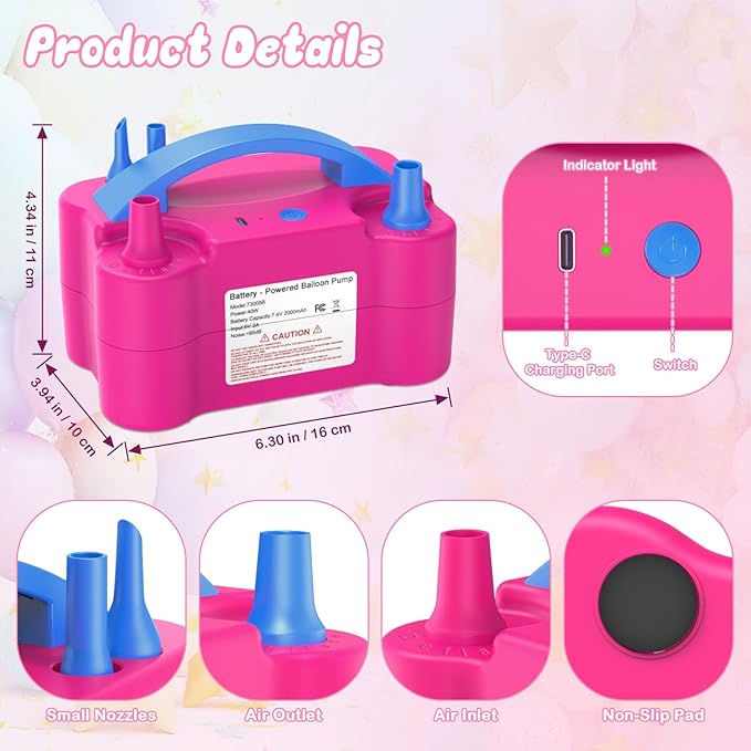 AXHJ Balloon Pump Electric, Rechargeable Cordless Balloon Air Pump with Type-C, Blower Inflator for Long Balloons, Foil Twisty Animal Latex Balloons in Birthday Party for Decorations
