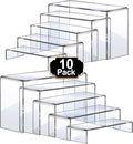 Aheroi Large Acrylic Risers, 10 Pcs 2 Set(7”L~8”L~9”L) Riser Display Shelf, Clear Rectangular Display Stands Set, Transparent Shelves for Decor, Showcase Holder for Cupcake