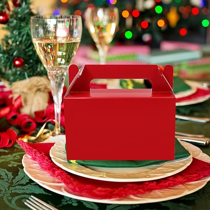 Oletx 12Pcs Dark Red Gable Gift Boxes, 5.9'' Small Party Favor Treat Box, Goodie Box, Cookie Candy Box for Birthday Party, Classroom Activity and Any Fun Occasion Decoration Supplies.