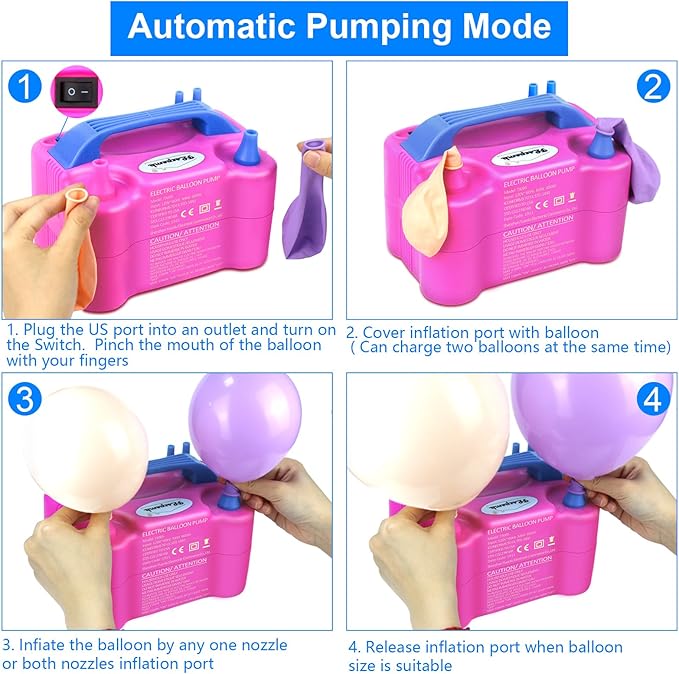Balloon Pump, Electric Balloon Pump,Portable Dual Nozzles Electric Balloon Air Pump 110V 600W, Electric Balloon Inflator with Tying Tool, Flower Clips, Tape Strips, Dot Glues for Party Decoration